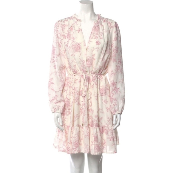 Joie Dresses & Skirts - Joie Cream and Pink Floral Lined Long Sleeve Dress Size XL